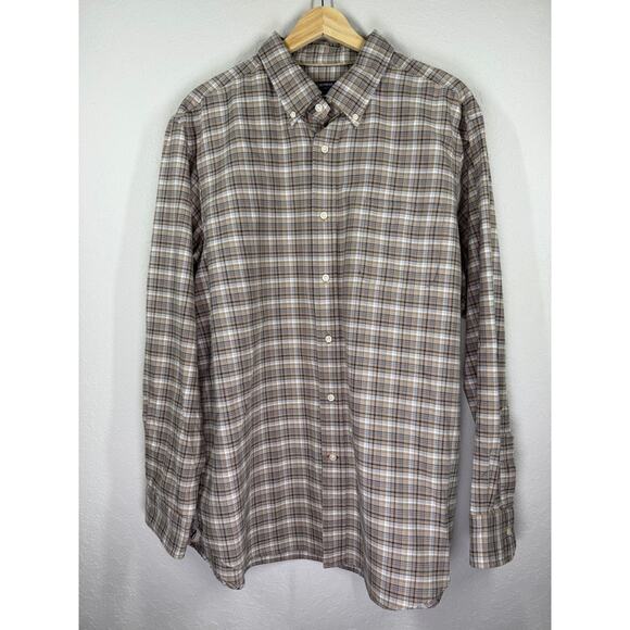 Men's Cremieux Tan and Blue Plaid Long Sleeve Button Down Size XL - Picture 2 of 9